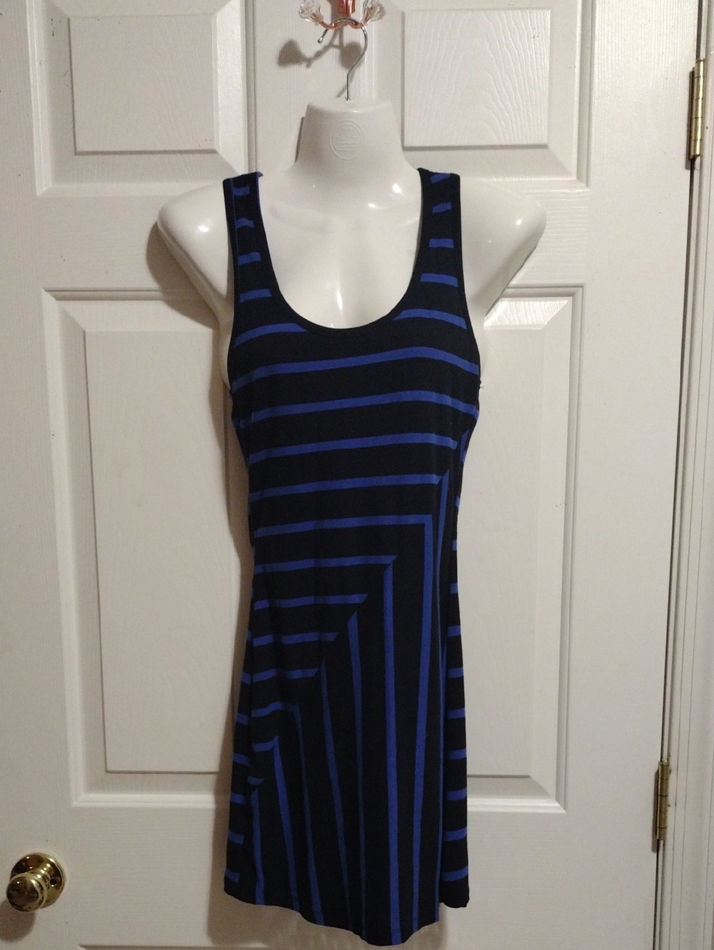 Eyeshadow Black and Blue Striped Tank Mini Dress Small